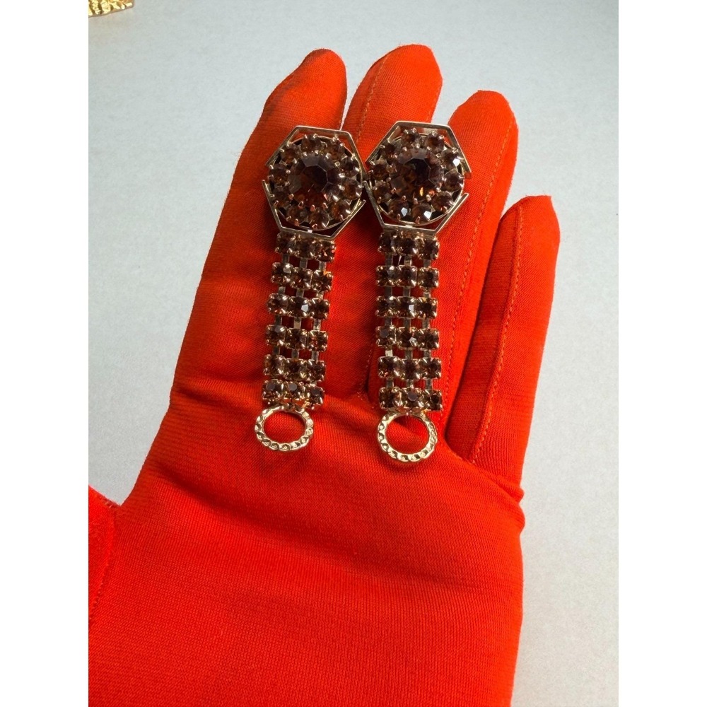 Vintage 1960s Large Brown Rhinestone Mesh Wrap Cufflinks Mid Century Modern